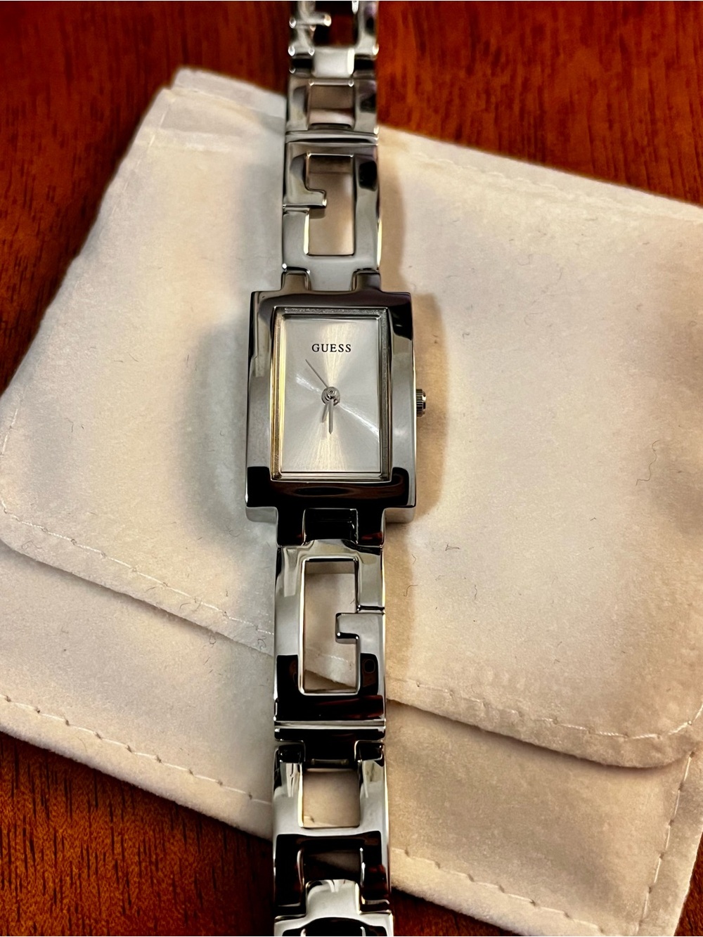 Guess Silver Rectangular Women's Link Bracelet Watch